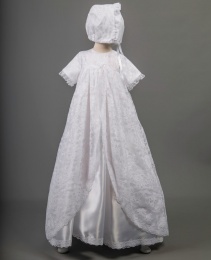 Debbie by Millie Grace - Baby Girls Lace & Satin Long Gown & Bonnet